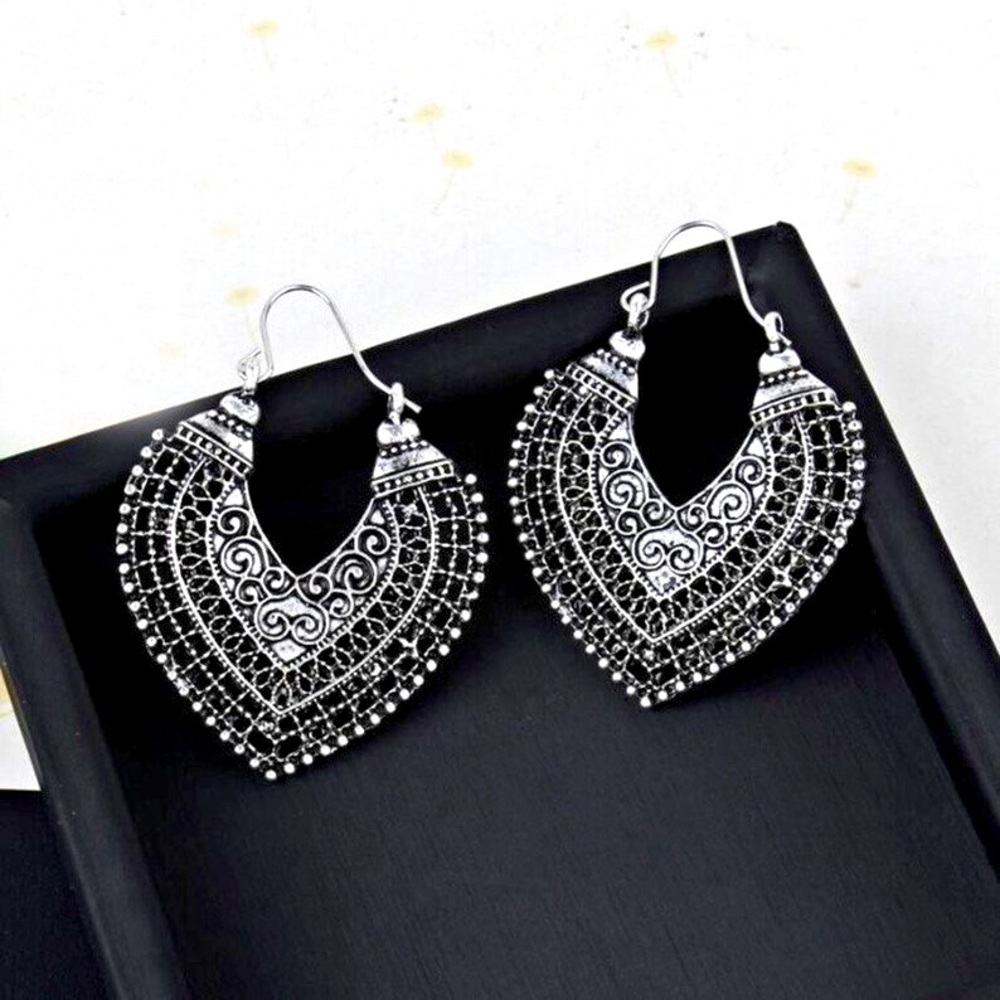 New Bohemian Summer Beach Cut Out Vintage Style Ethnic Drop Hoop Earrings - Picture 3 of 14